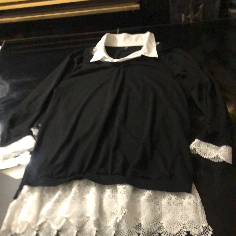 Chic Black and White Lace Blouse